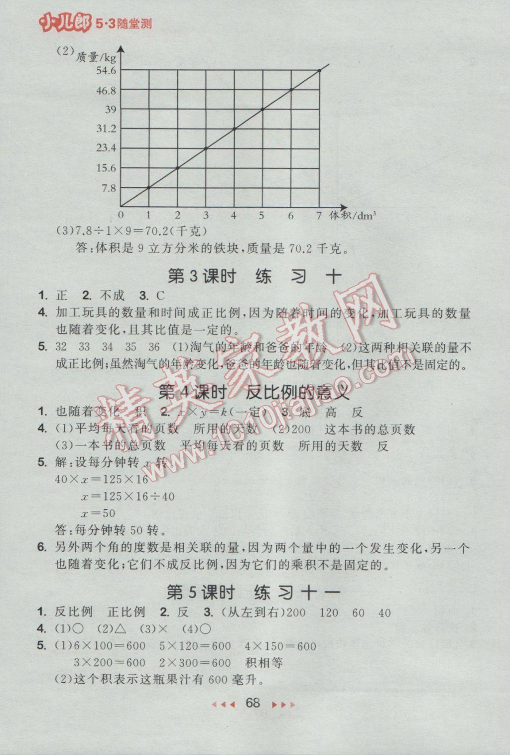 2017年53隨堂測(cè)小學(xué)數(shù)學(xué)六年級(jí)下冊(cè)蘇教版 參考答案第10頁(yè)