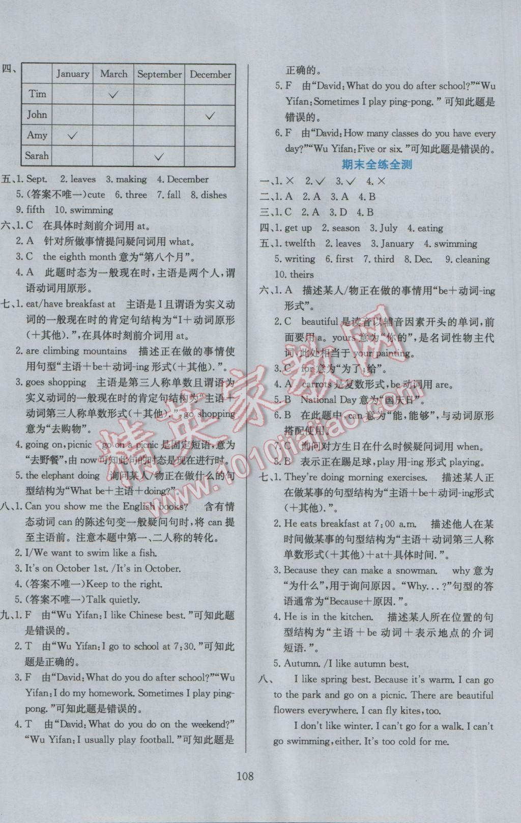 2017年小學(xué)教材全練五年級英語下冊人教PEP版三起 參考答案第24頁