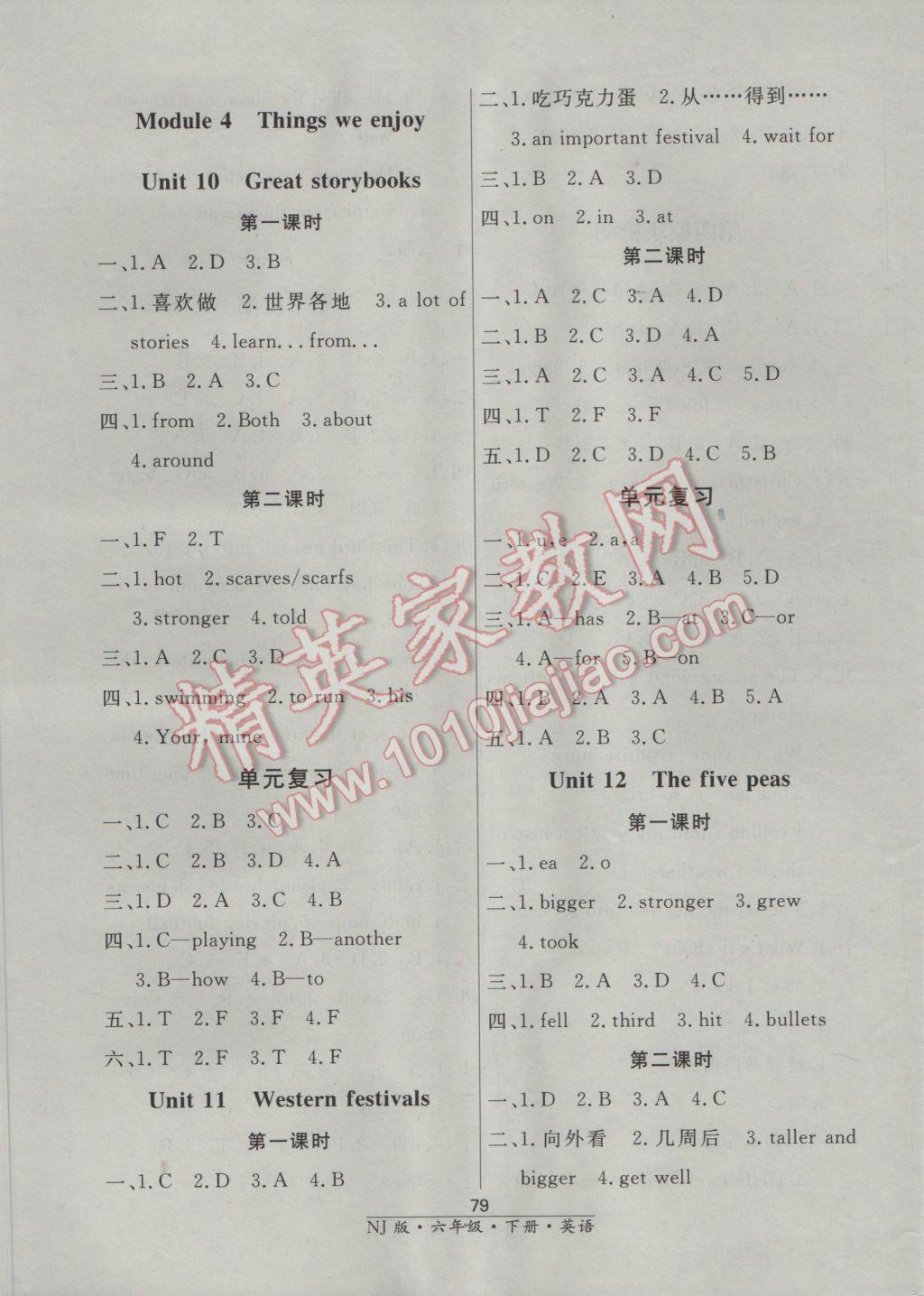 2017年鐘書金牌課課練六年級英語下冊牛津版 參考答案第5頁