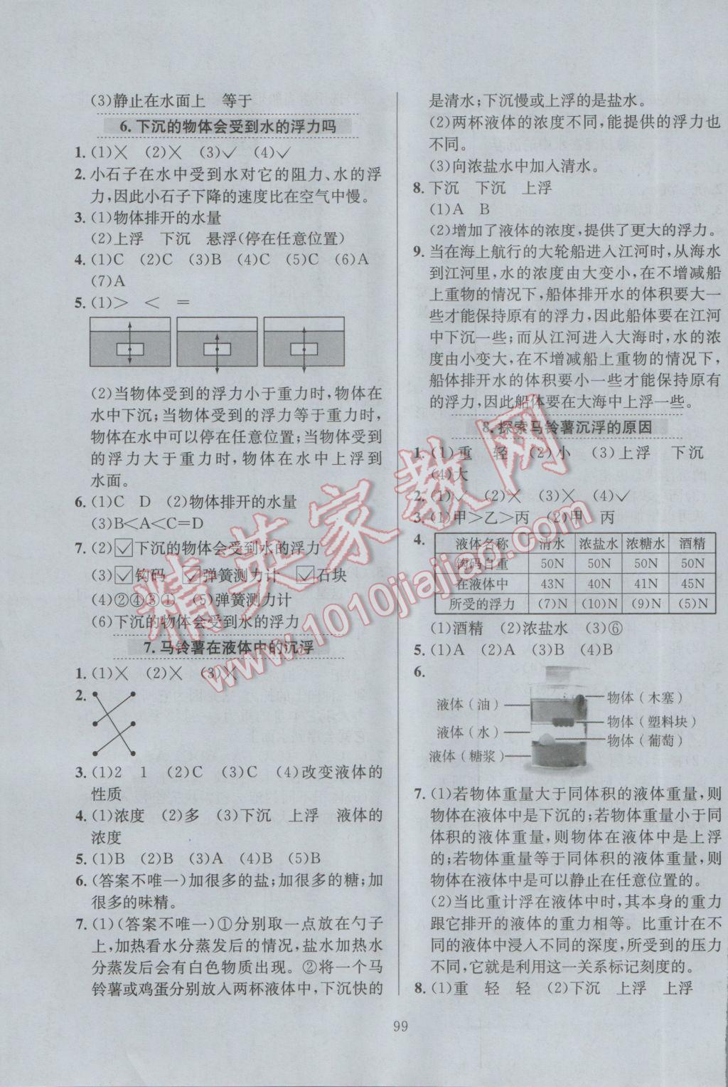 2017年小学教材全练五年级科学下册教科版 参考答案第3页