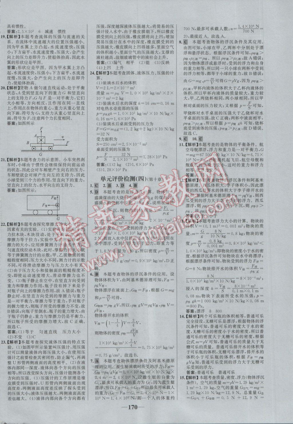 2017年世紀金榜百練百勝八年級物理下冊 參考答案第28頁