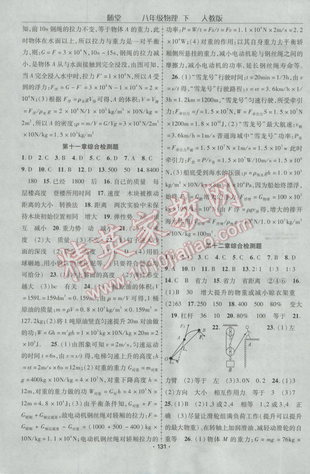 2017年隨堂1加1導(dǎo)練八年級(jí)物理下冊(cè)人教版 參考答案第15頁(yè)