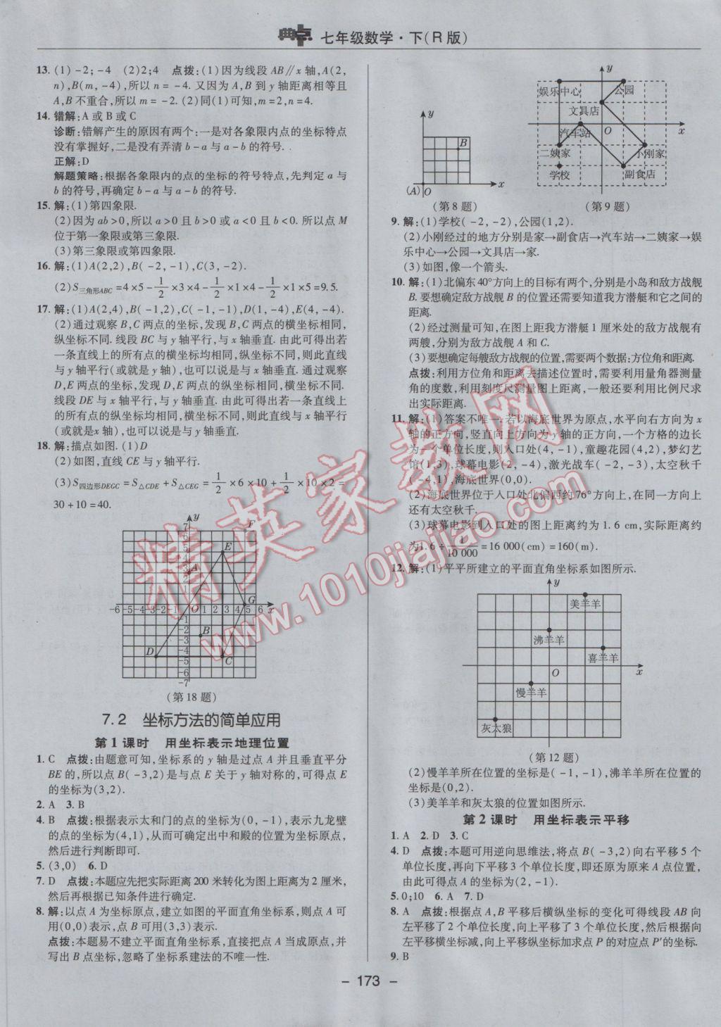 2017年综合应用创新题典中点七年级数学下册人教版 参考答案第21页