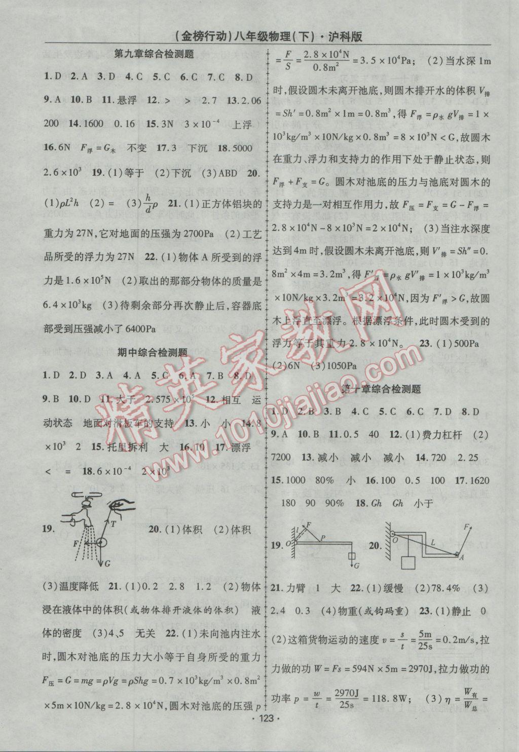 2017年金榜行動(dòng)課時(shí)導(dǎo)學(xué)案八年級(jí)物理下冊(cè)滬科版 參考答案第11頁(yè)