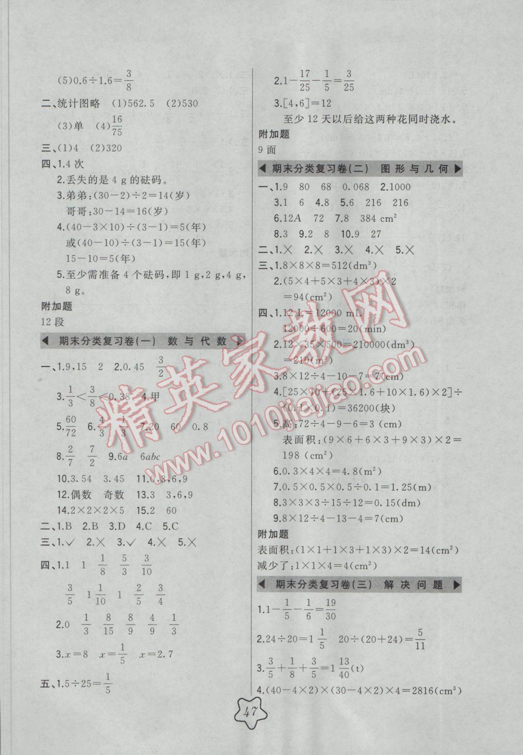 2017年北大綠卡五年級(jí)數(shù)學(xué)下冊(cè)人教版 參考答案第10頁