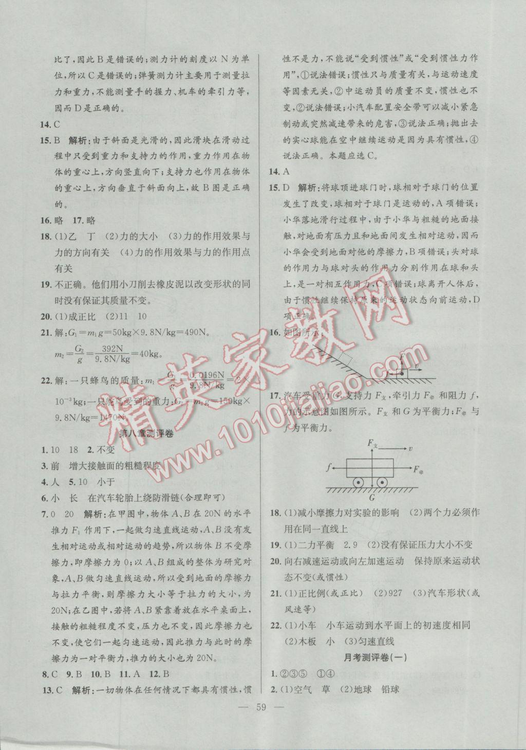 2017年激活思維智能訓練課時導學案八年級物理下冊人教版 參考答案第19頁