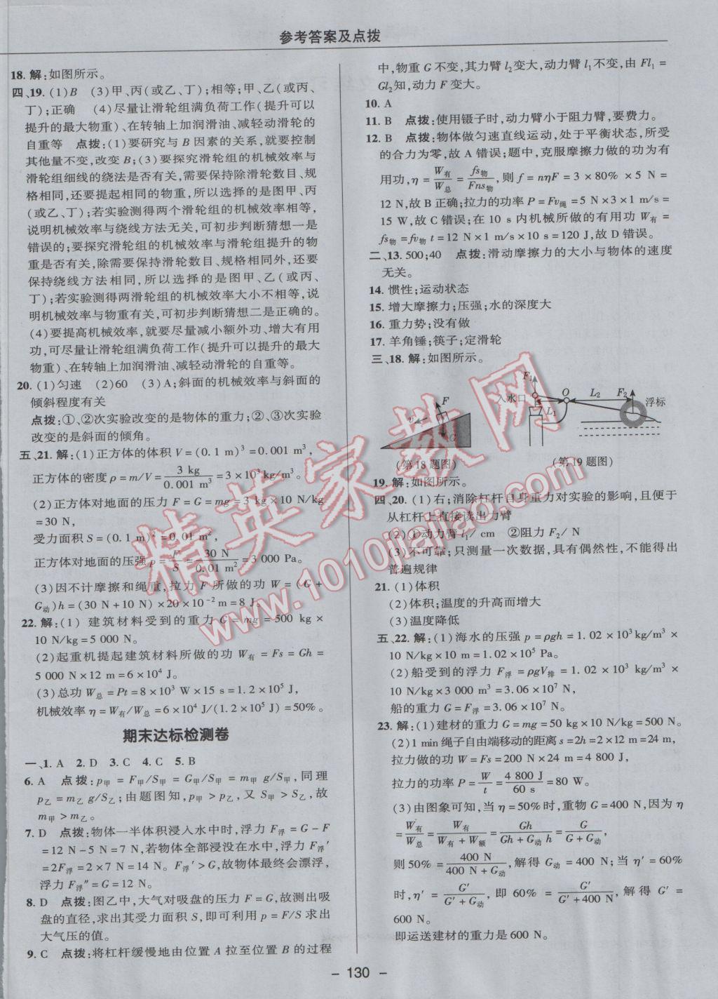 2017年綜合應(yīng)用創(chuàng)新題典中點(diǎn)八年級物理下冊人教版 參考答案第6頁