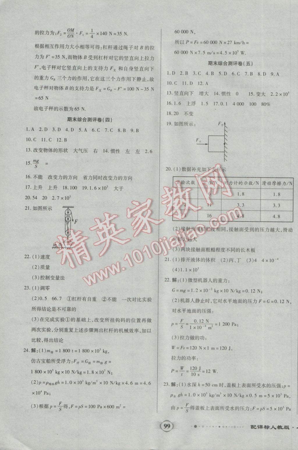 2017年全程優(yōu)選卷八年級物理下冊人教版 參考答案第11頁