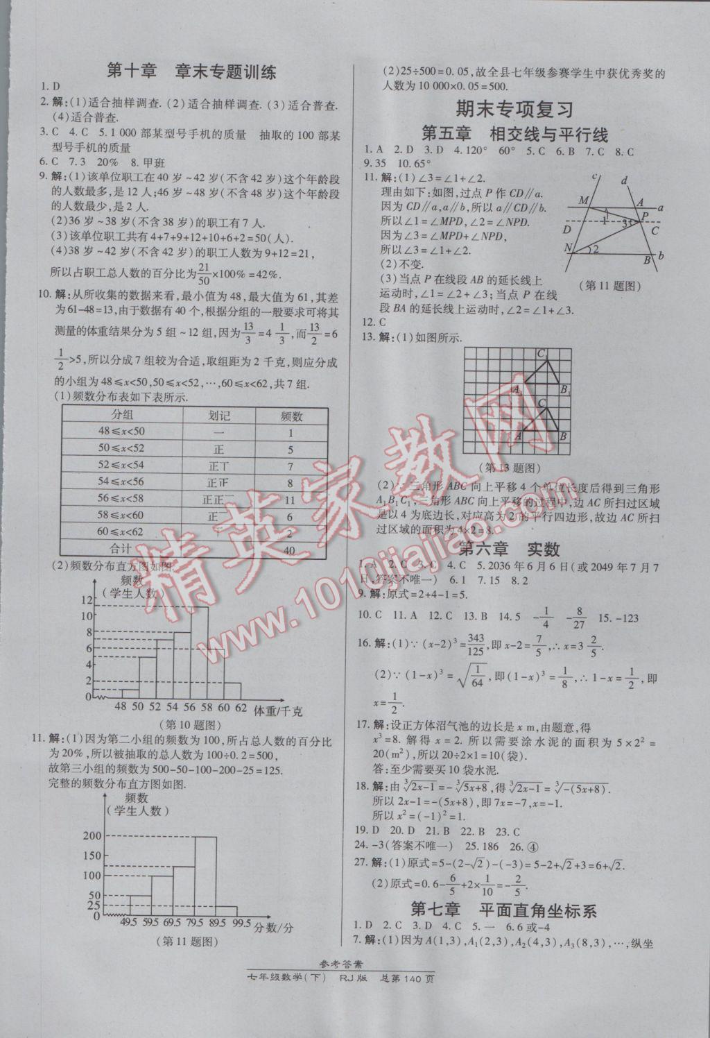 2017年高效课时通10分钟掌控课堂七年级数学下册人教版 参考答案第18页