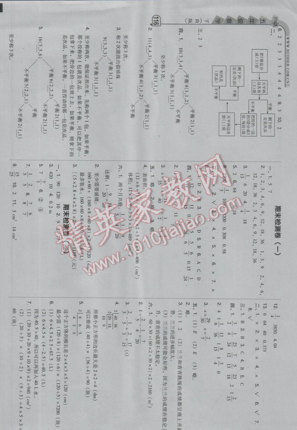 2017年综合应用创新题典中点五年级数学下册人教版 参考答案第16页