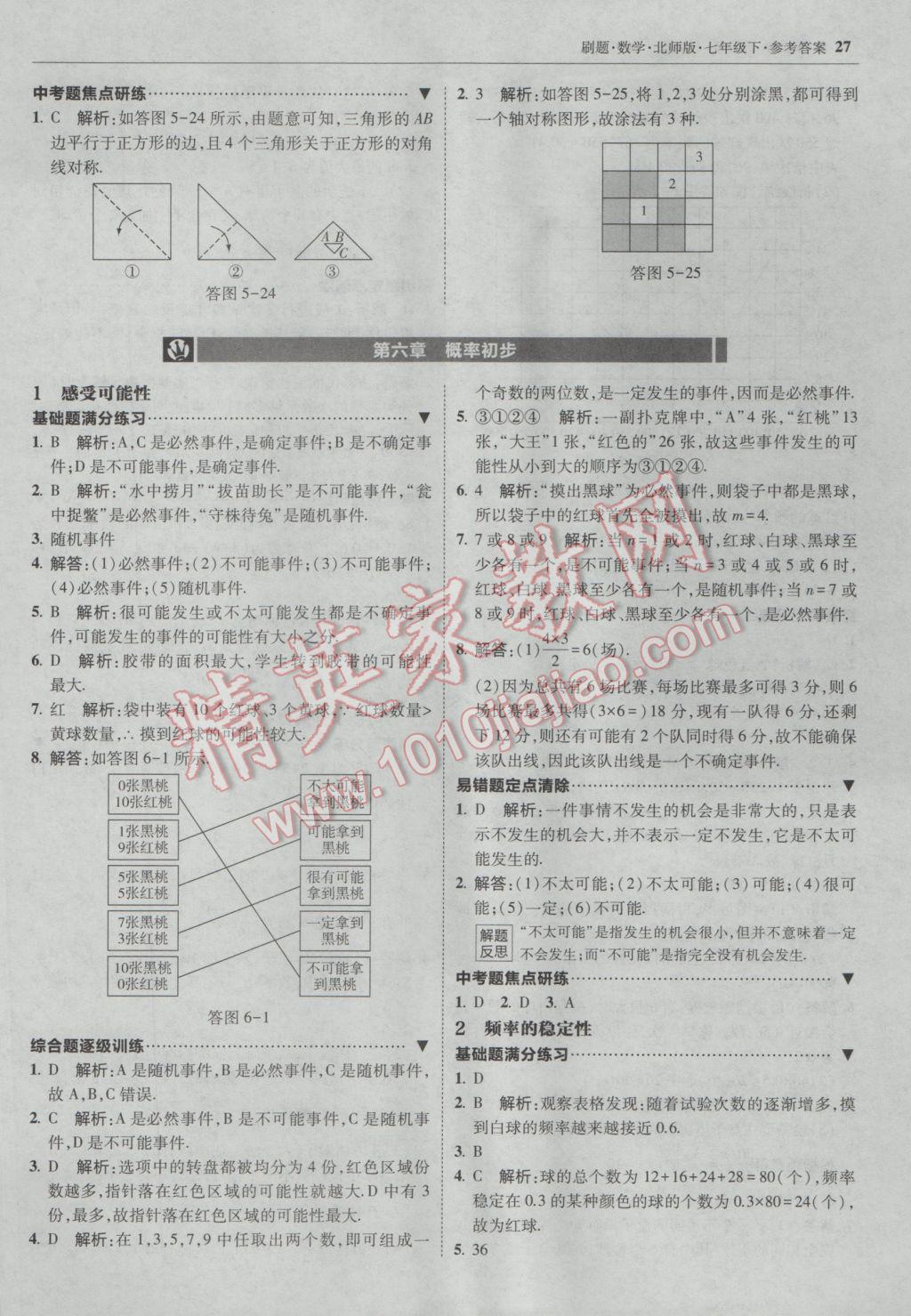 2017年北大绿卡刷题七年级数学下册北师大版 参考答案第26页