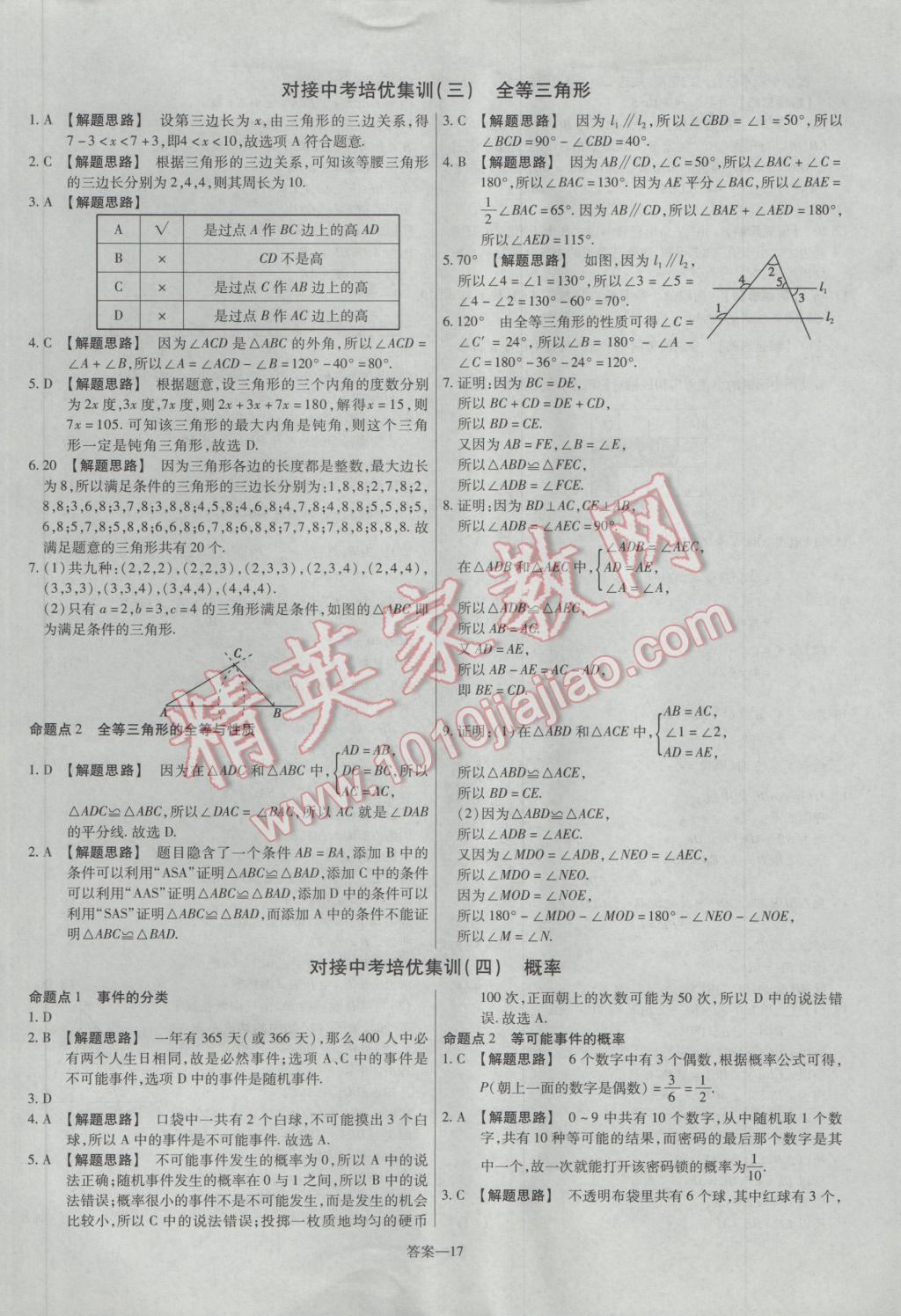 2017年金考卷活頁題選七年級(jí)數(shù)學(xué)下冊(cè)北師大版 參考答案第17頁