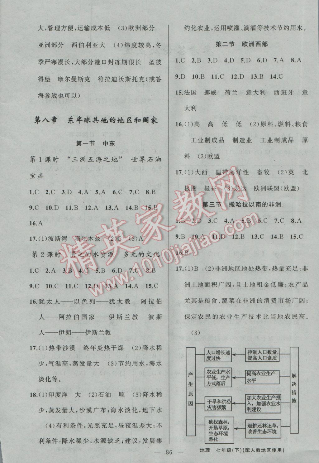 2017年黄冈100分闯关七年级地理下册人教版 参考答案第4页