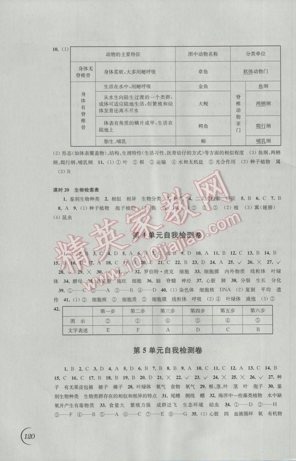 2017年同步练习七年级生物学下册苏科版江苏凤凰科学技术出版社 参考答案第8页