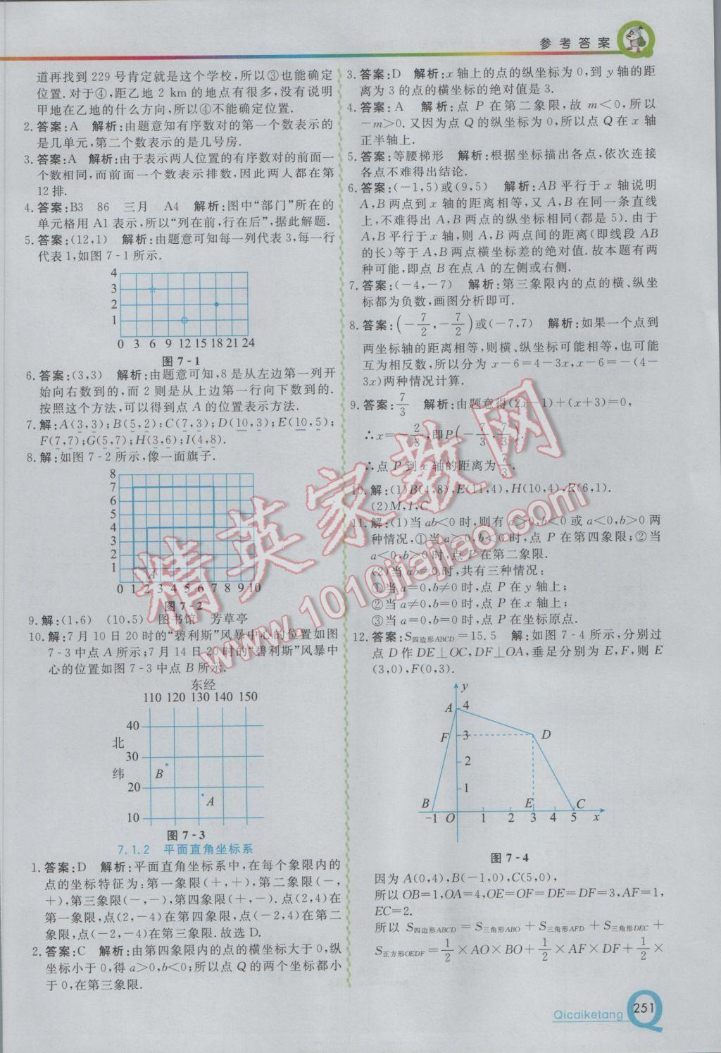 2017年初中一点通七彩课堂七年级数学下册人教版 参考答案第7页