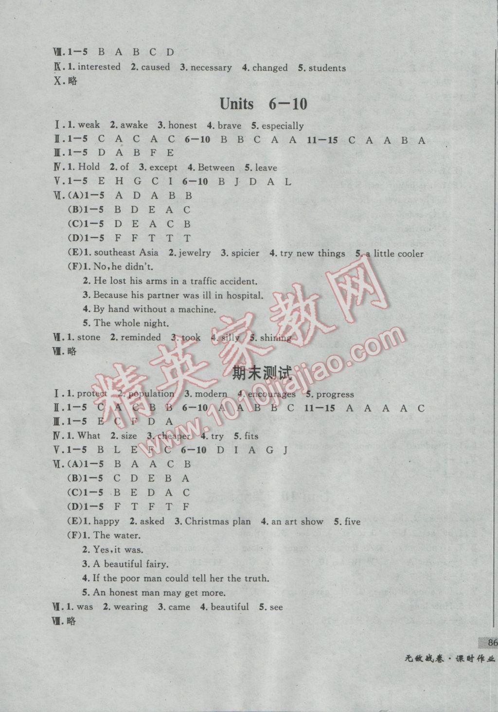 2017年无敌战卷课时作业八年级英语下册 参考答案第11页