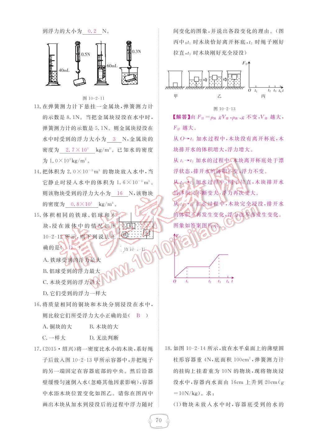 2017年領(lǐng)航新課標(biāo)練習(xí)冊(cè)八年級(jí)物理下冊(cè)人教版 參考答案第76頁(yè)