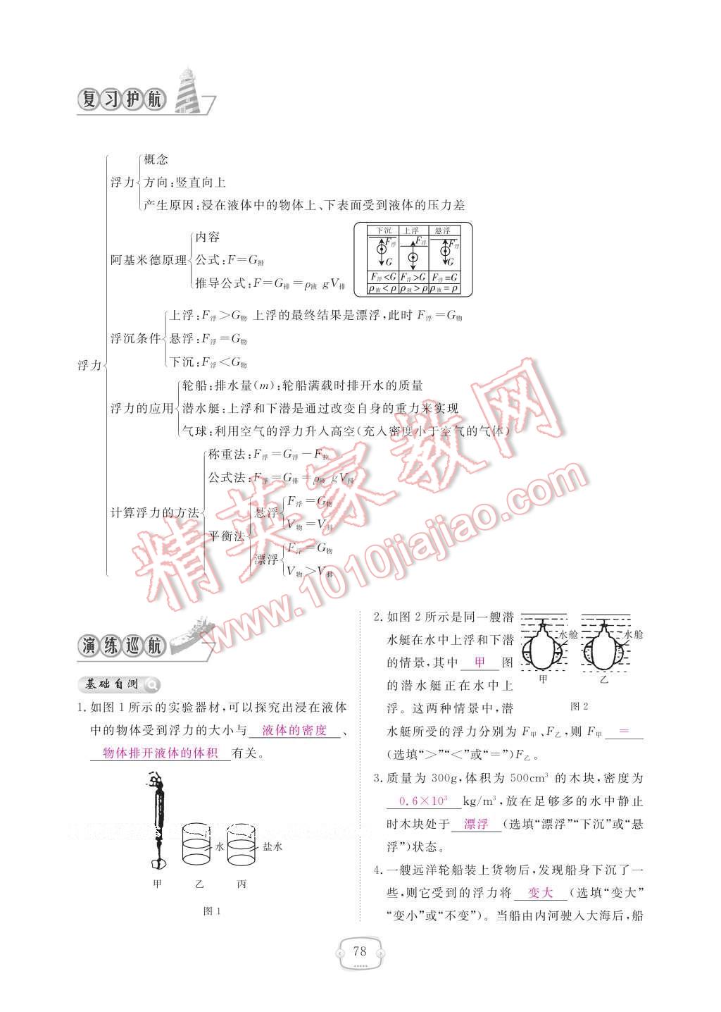 2017年領航新課標練習冊八年級物理下冊人教版 參考答案第84頁