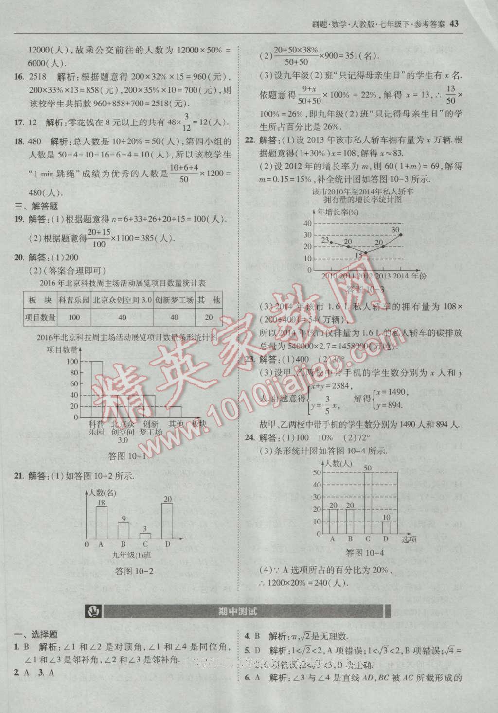 2017年北大綠卡刷題七年級(jí)數(shù)學(xué)下冊(cè)人教版 參考答案第42頁(yè)