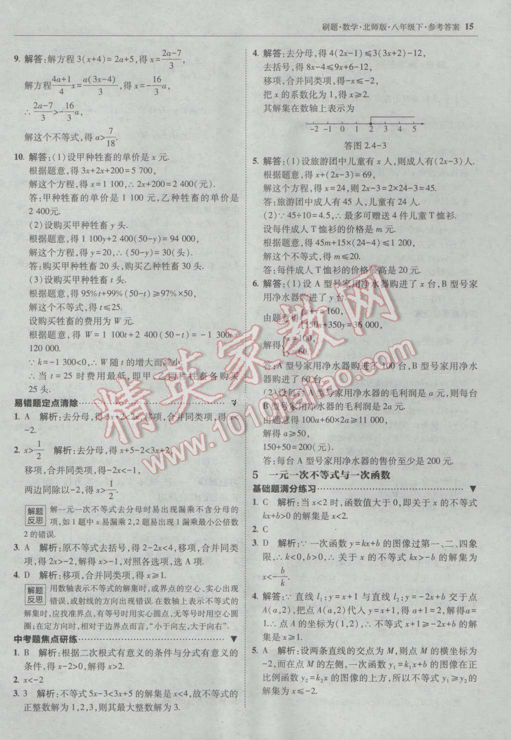 2017年北大绿卡刷题八年级数学下册北师大版 参考答案第14页