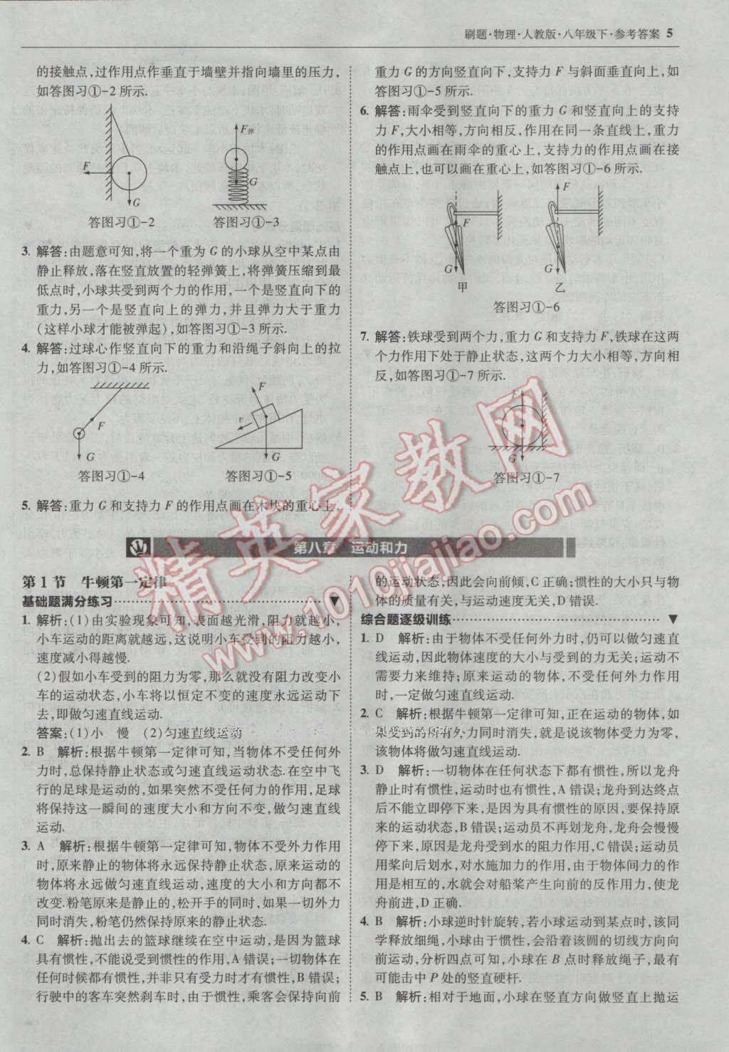 2017年北大绿卡刷题八年级物理下册人教版 参考答案第4页