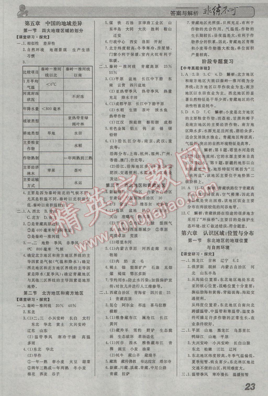2017年課堂導(dǎo)學(xué)非練不可八年級(jí)地理下冊(cè)湘教版 參考答案第1頁