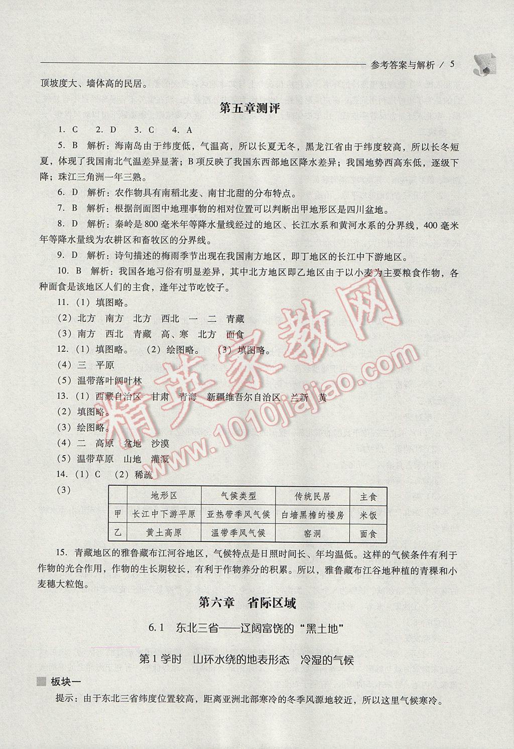 2017年新课程问题解决导学方案八年级地理下册晋教版 参考答案第5页