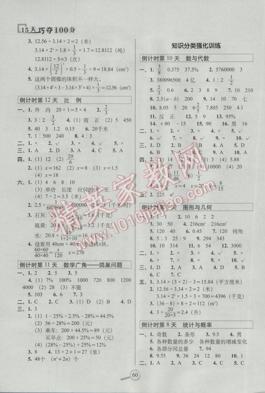 2017年15天巧奪100分六年級數(shù)學下冊人教版 參考答案第2頁