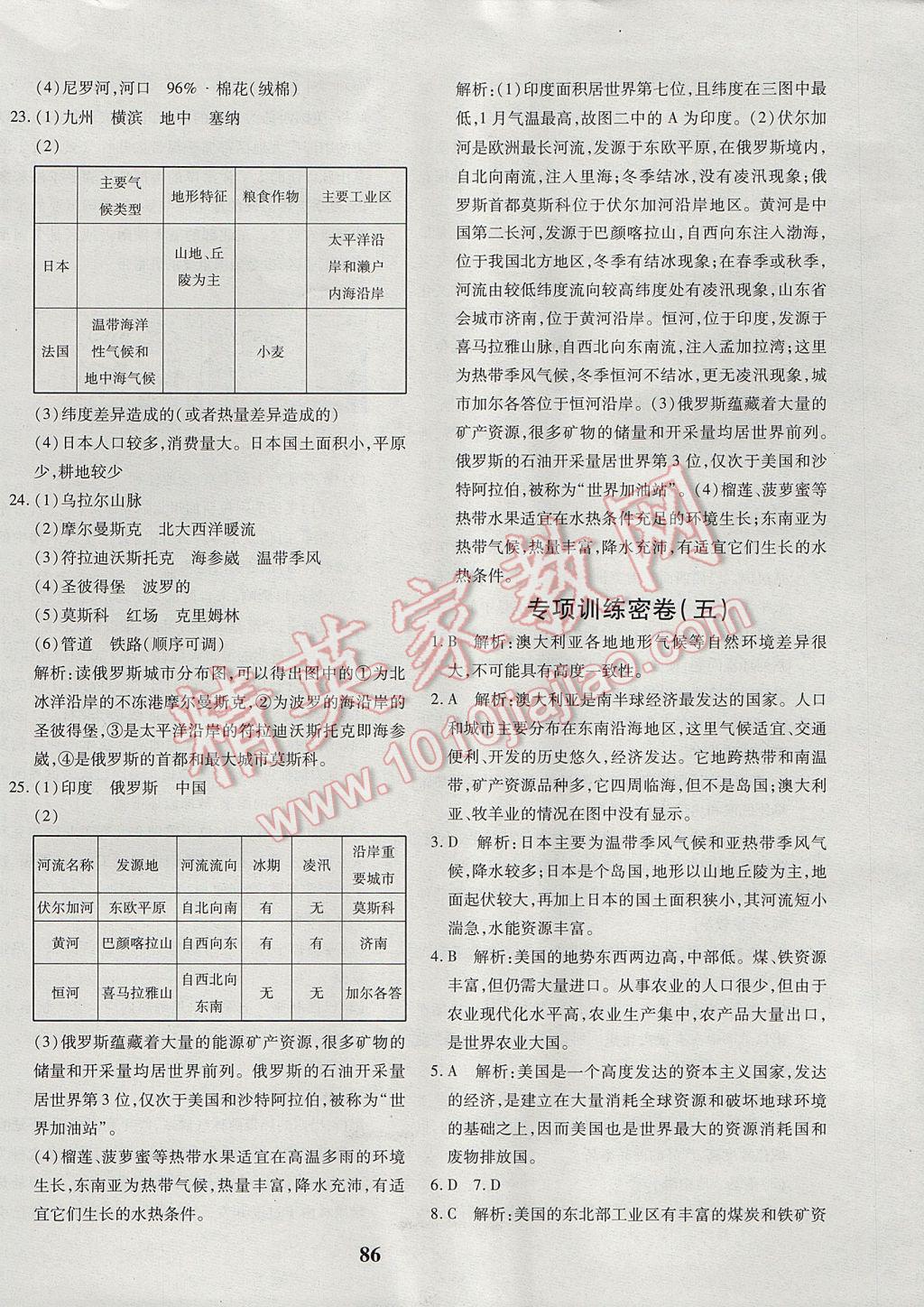 2017年黄冈360度定制密卷七年级地理下册湘教版 参考答案第14页