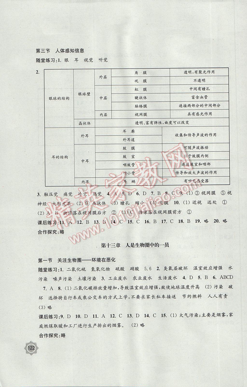 2017年學習與評價七年級生物學下冊蘇教版江蘇鳳凰教育出版社 參考答案第8頁