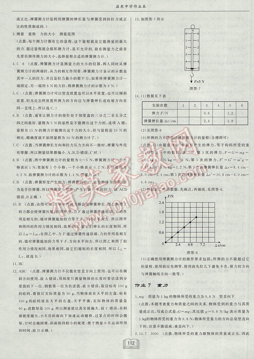 2017年啟東中學(xué)作業(yè)本八年級(jí)物理下冊北師大版 參考答案第8頁