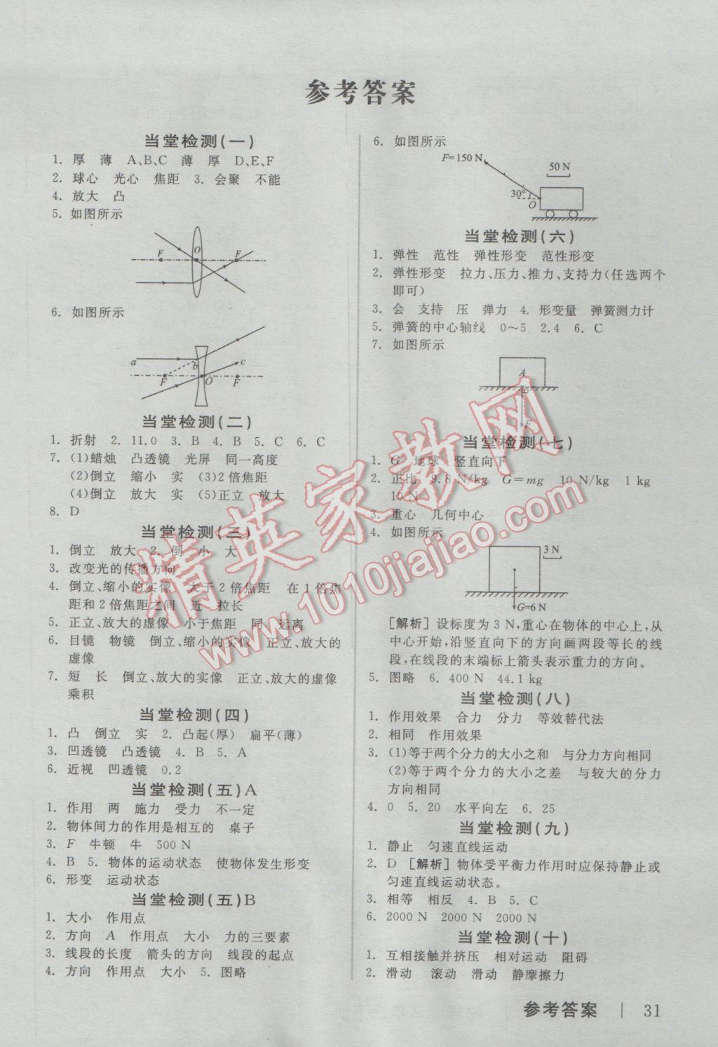 2017年全品學(xué)練考八年級(jí)物理下冊(cè)北師大版 當(dāng)堂檢測答案第9頁