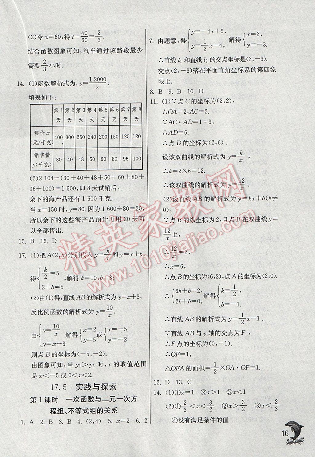 2017年实验班提优训练八年级数学下册华师大版 参考答案第16页