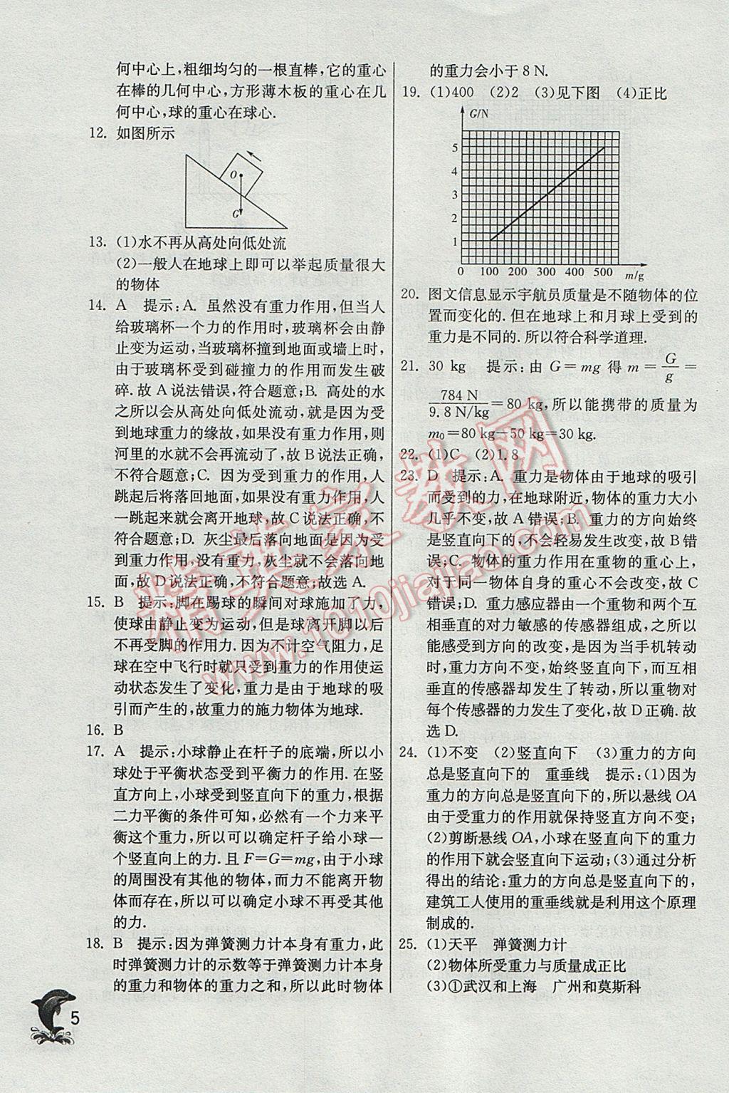 2017年實(shí)驗(yàn)班提優(yōu)訓(xùn)練八年級(jí)物理下冊(cè)滬粵版 參考答案第5頁