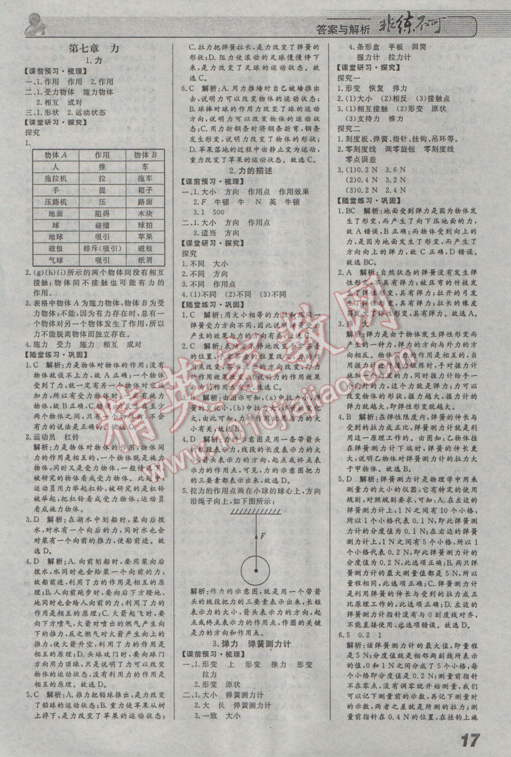 2017年課堂導(dǎo)學(xué)非練不可八年級物理下冊教科版 參考答案第1頁