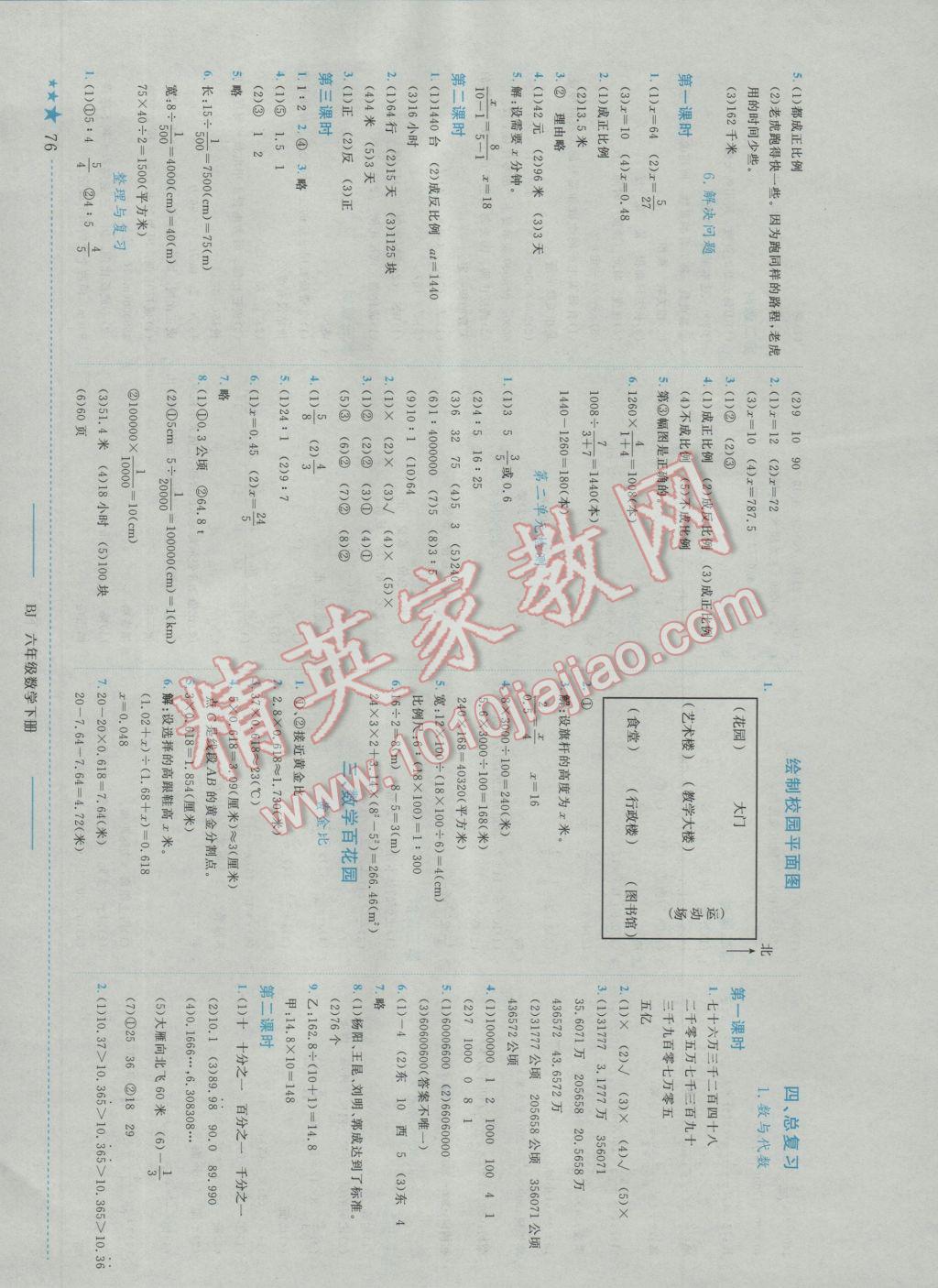 2017年黄冈小状元作业本六年级数学下册北京课改版 参考答案第4页