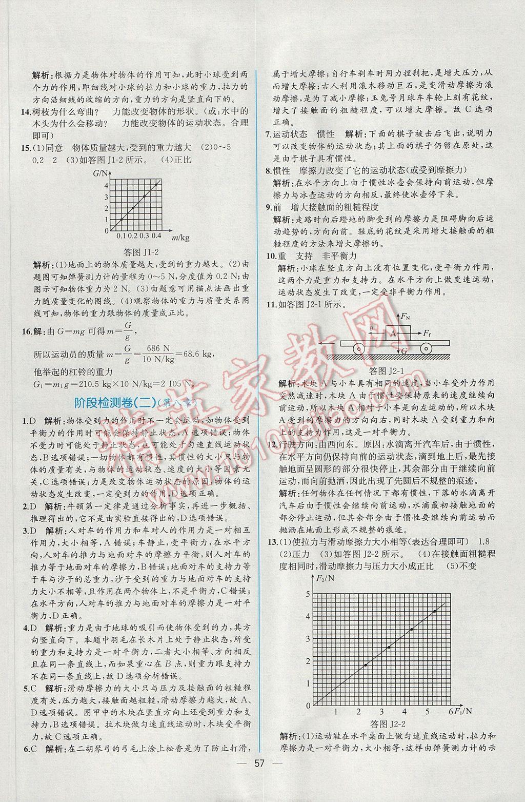 2017年同步導(dǎo)學(xué)案課時(shí)練八年級(jí)物理下冊(cè)人教版 參考答案第37頁