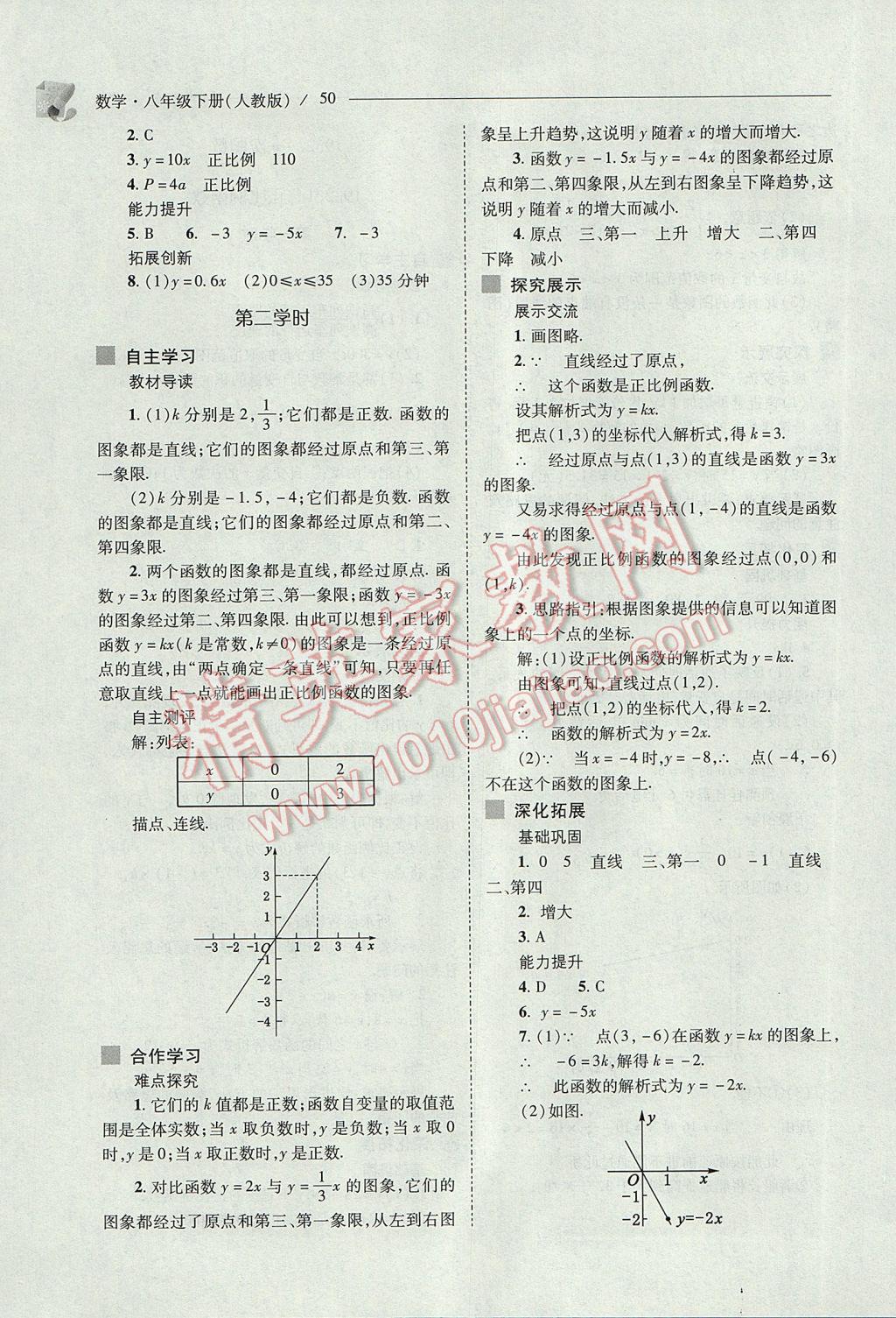 2017年新课程问题解决导学方案八年级数学下册人教版 参考答案第50页