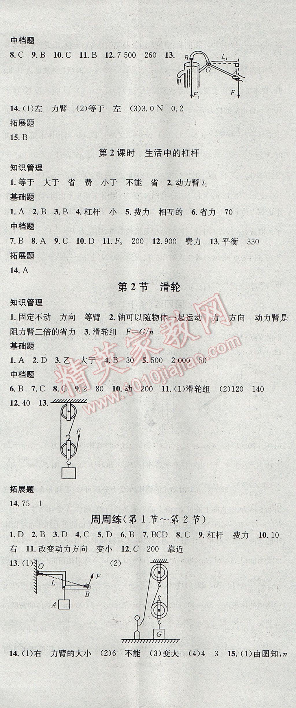 2017年名校课堂滚动学习法八年级物理下册人教版 参考答案第14页