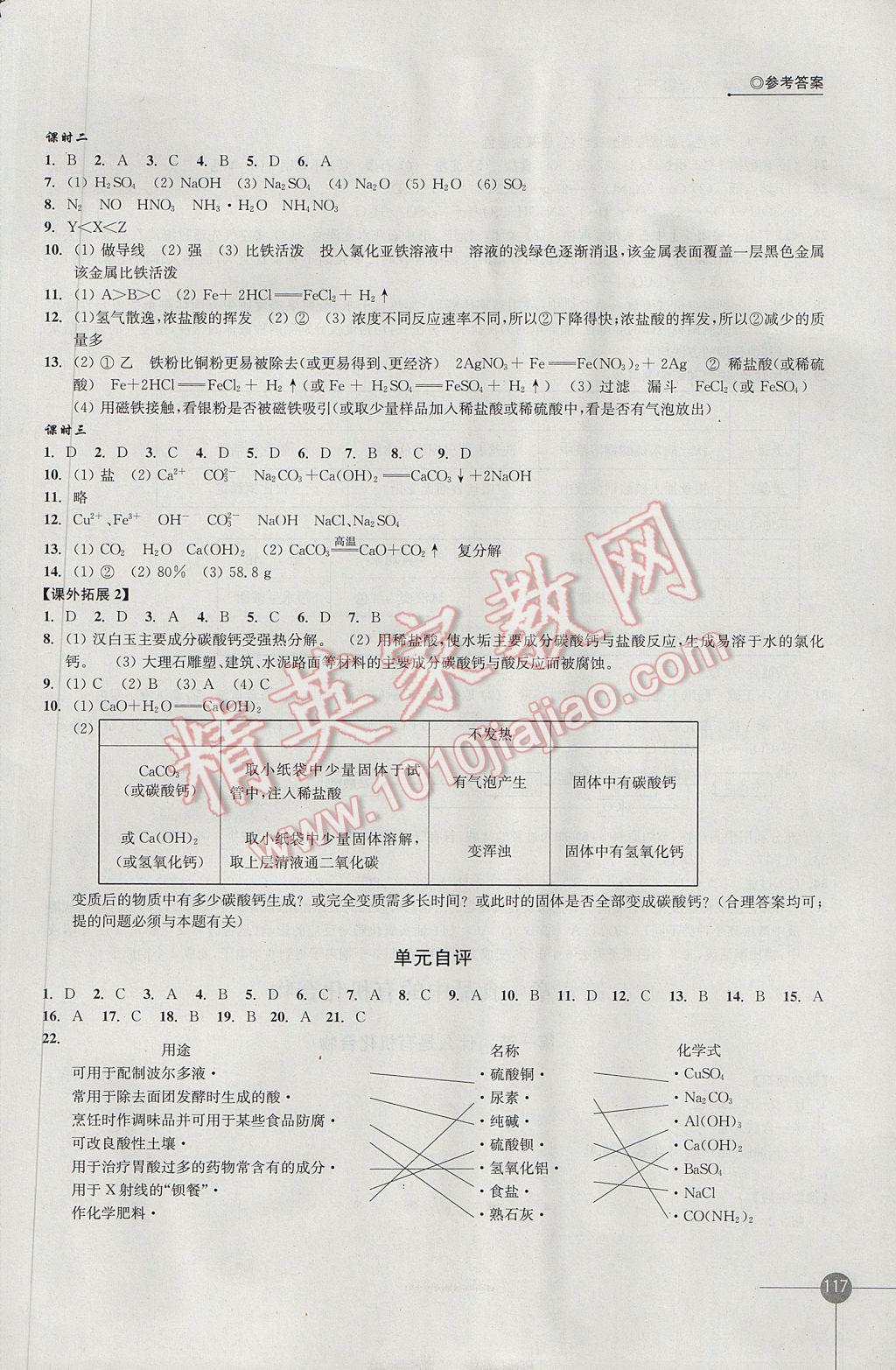 2017年同步练习九年级化学下册沪教版江苏凤凰科学技术出版社 参考答案第9页