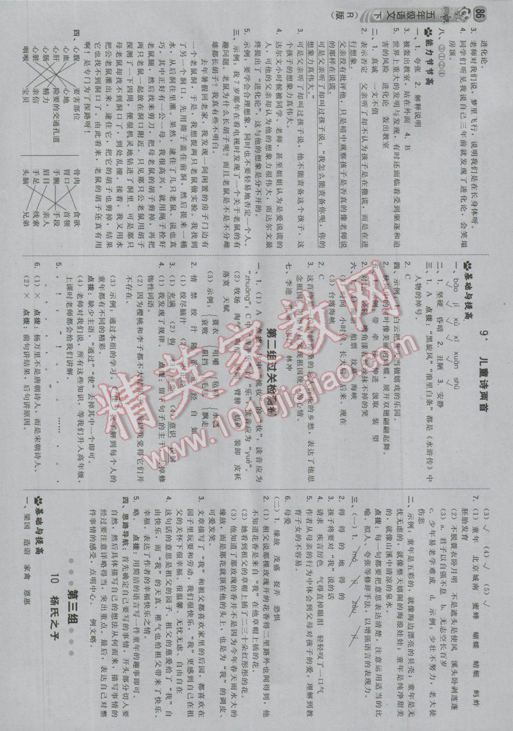 2017年综合应用创新题典中点五年级语文下册人教版 参考答案第4页