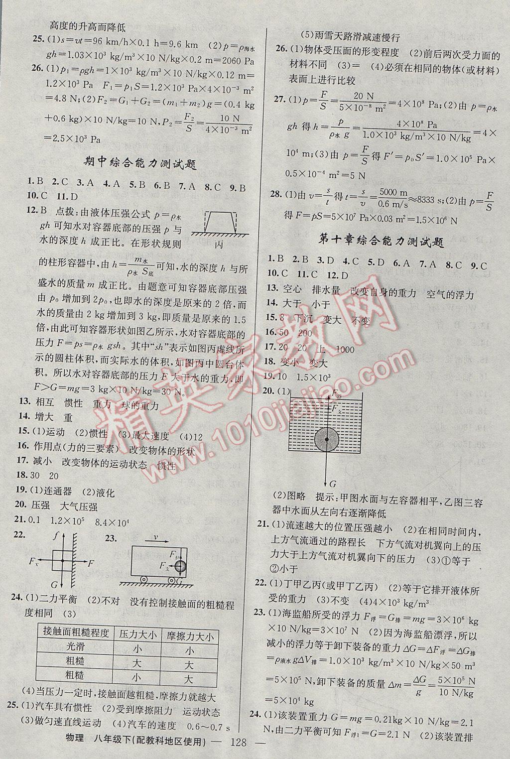 2017年黃岡100分闖關(guān)八年級物理下冊教科版 參考答案第14頁