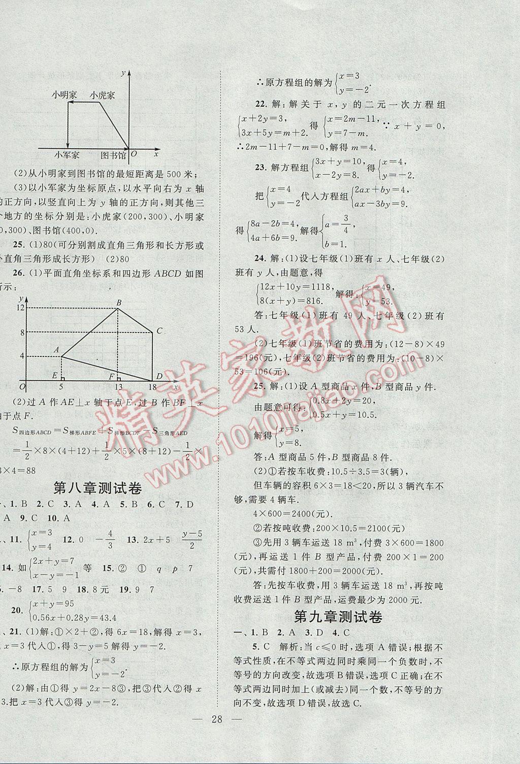 2017年啟東黃岡作業(yè)本七年級數(shù)學(xué)下冊人教版 參考答案第28頁