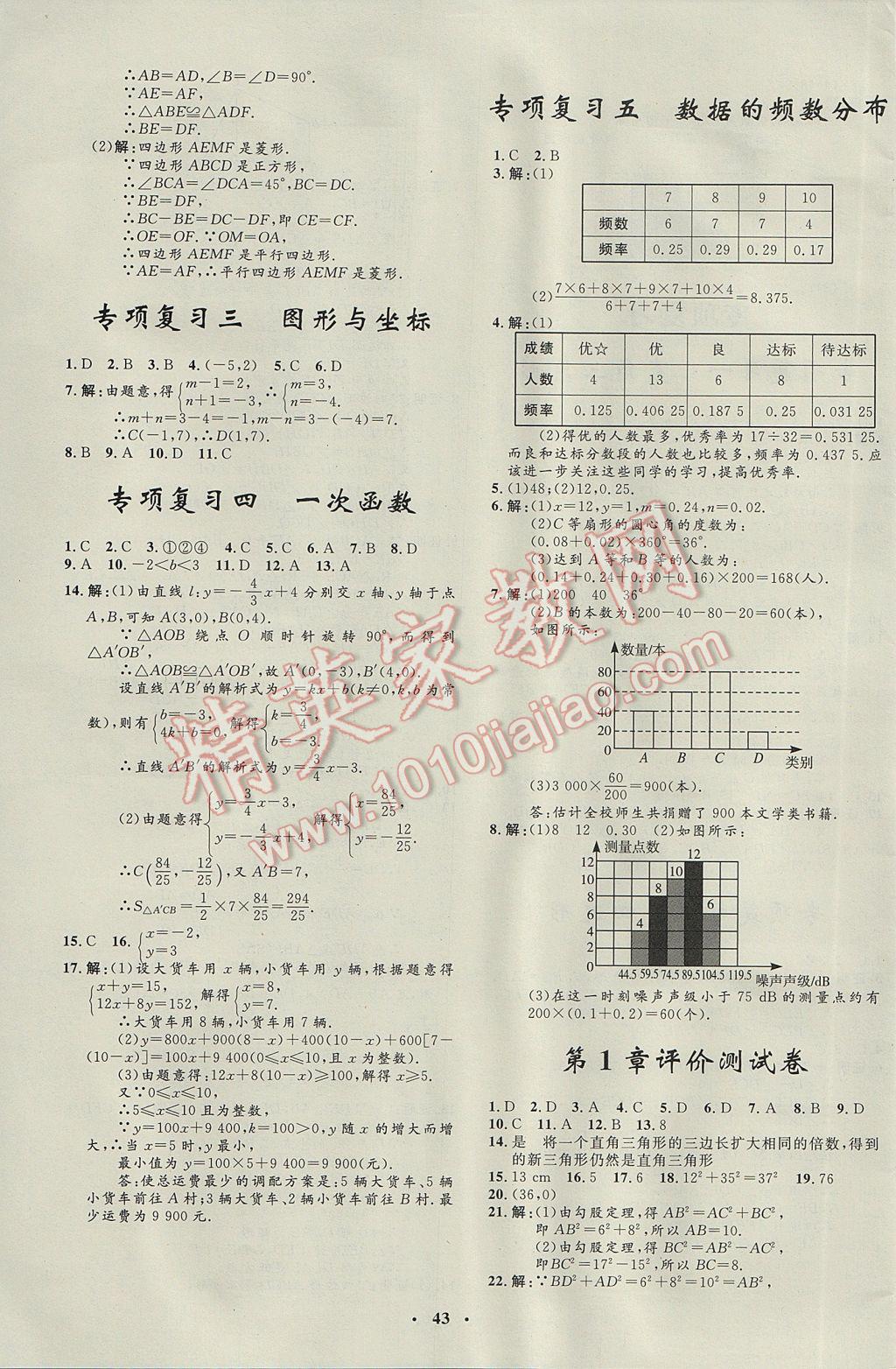 2017年非常1加1完全题练八年级数学下册湘教版 参考答案第15页