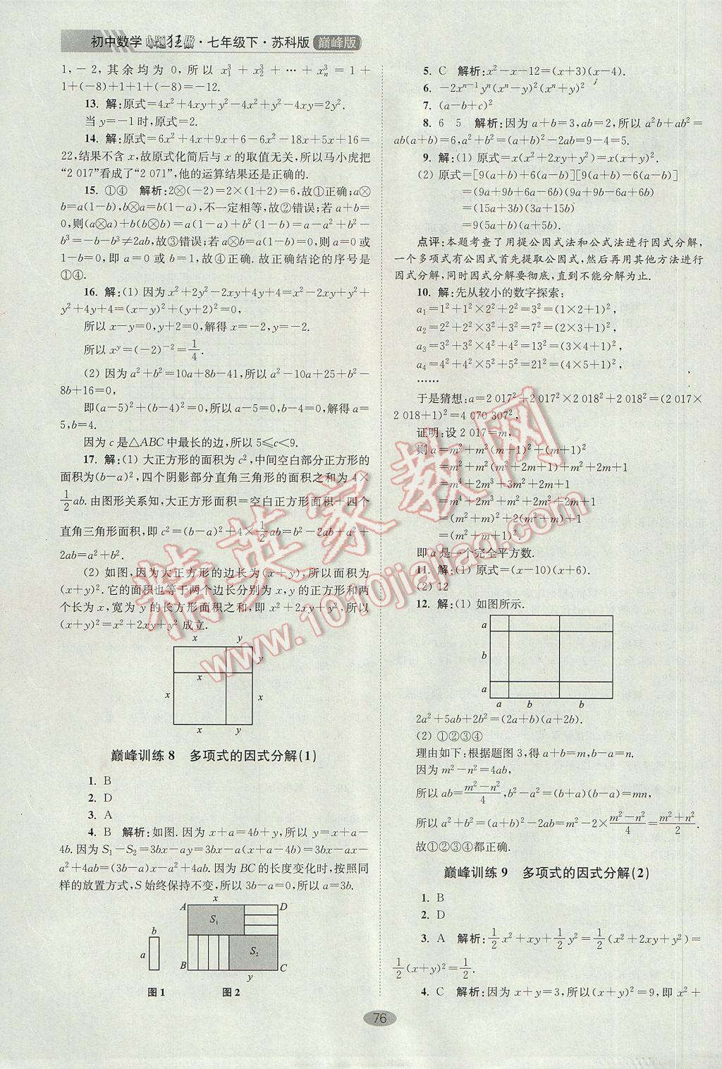 2017年初中數(shù)學(xué)小題狂做七年級下冊蘇科版巔峰版 參考答案第8頁