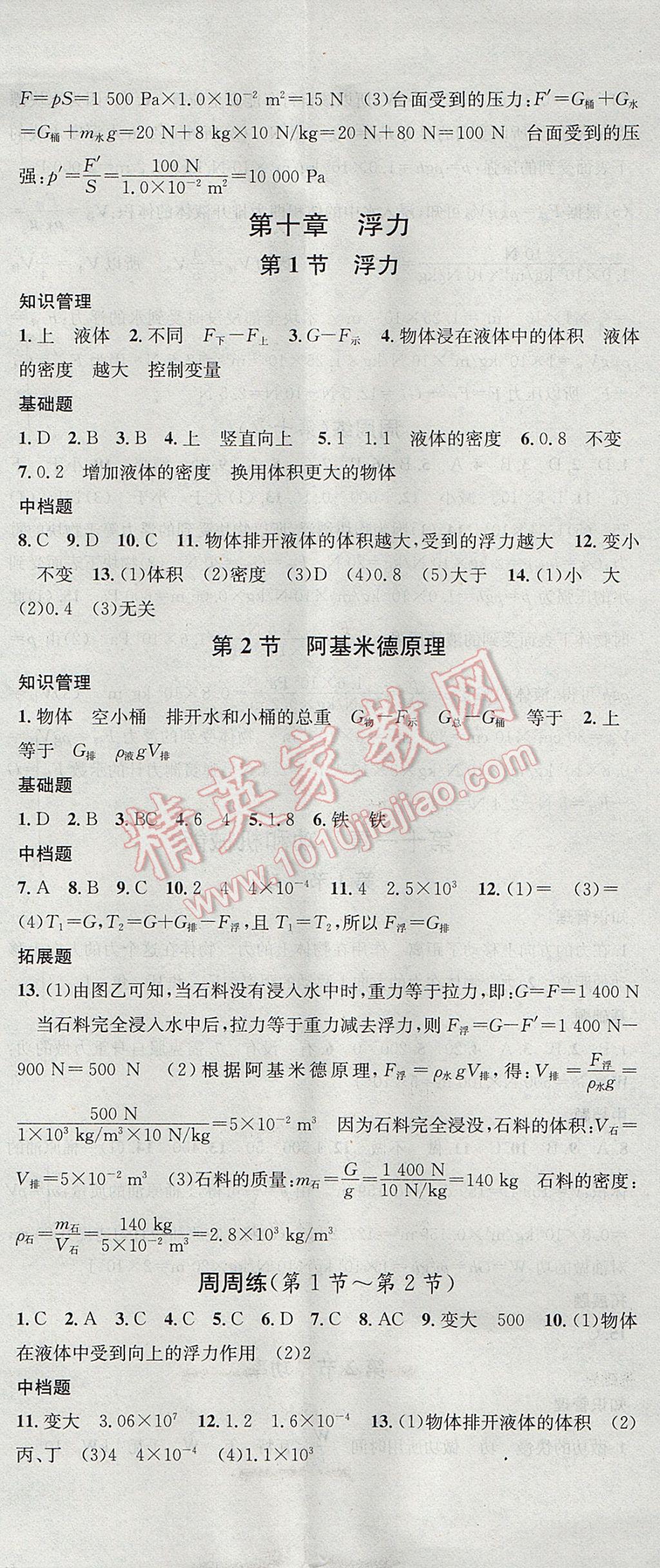 2017年名校课堂滚动学习法八年级物理下册人教版 参考答案第8页