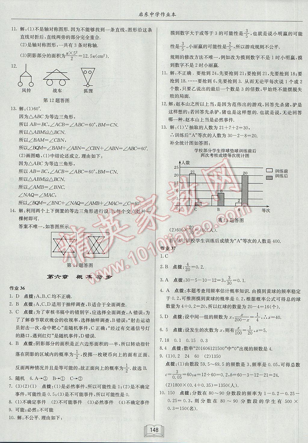 2017年启东中学作业本七年级数学下册北师大版 参考答案第20页