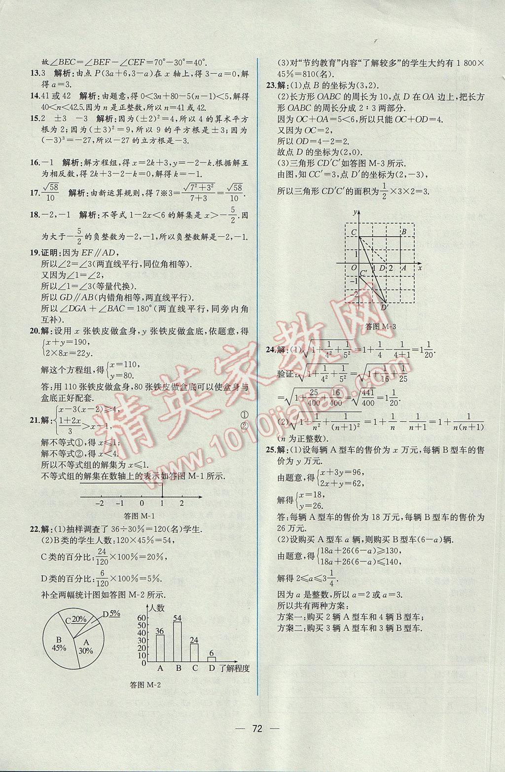 2017年同步導學案課時練七年級數(shù)學下冊人教版 參考答案第40頁