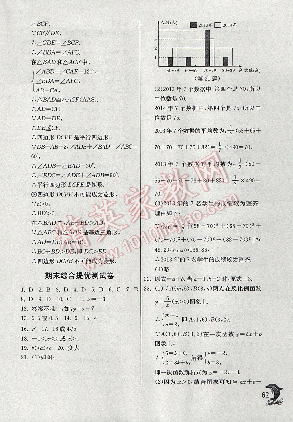 2017年實(shí)驗(yàn)班提優(yōu)訓(xùn)練八年級(jí)數(shù)學(xué)下冊(cè)華師大版 參考答案第62頁(yè)