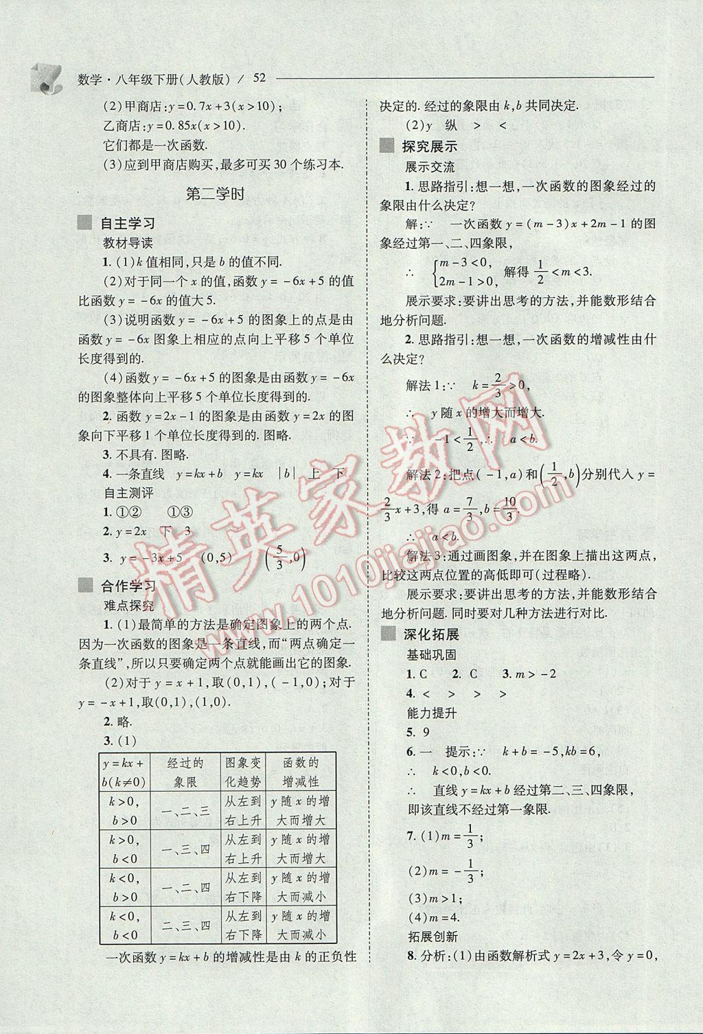 2017年新課程問題解決導(dǎo)學(xué)方案八年級數(shù)學(xué)下冊人教版 參考答案第52頁